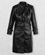 Jennifer Lopez Black Leather Trench Coat