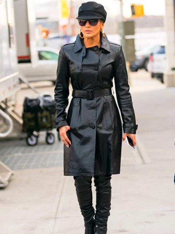 Jennifer Lopez Black Leather Trench Coat