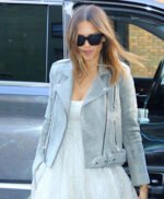 Jessica Alba Gray Leather Jacket