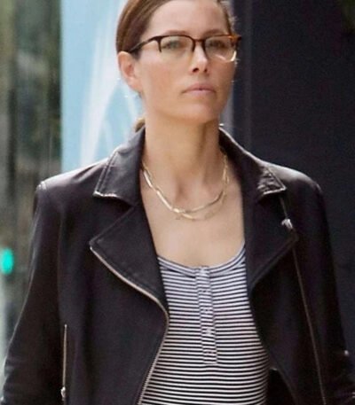 Jessica Biel Rocks Black Leather Jacket