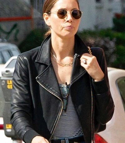 Jessica Biel Rocks Black Leather Jacket