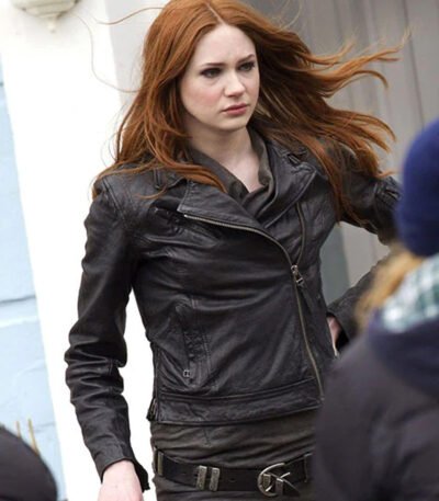 Karen Gillan Black Leather Jacket