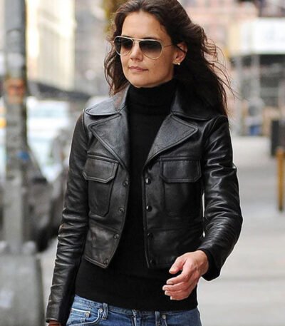 Katie Holmes Black Leather Jacket