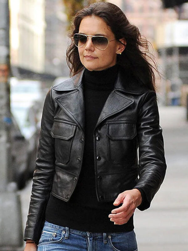 Katie Holmes Black Leather Jacket