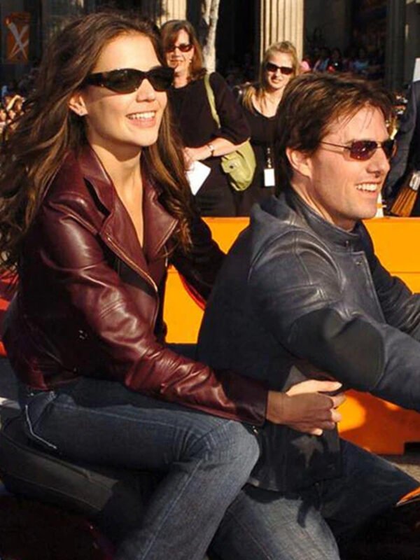 Katie Holmes Maroon Leather Jacket