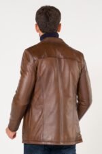 Original Horizontal Vertical Zipper Brown Leather Jacket
