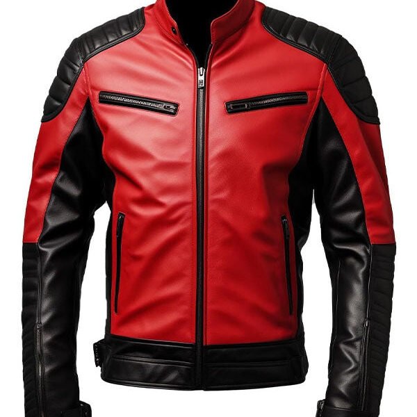 Men’s Red And Black Biker Leather Jacket