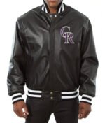 MLB Colorado Rockies Black Leather Jacket