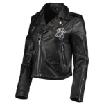 New York Yankees Black Leather Asymmetrical Zipper Motorcycle Jacket