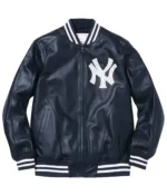 Supreme New York Yankees Varsity Leather Navy Jacket