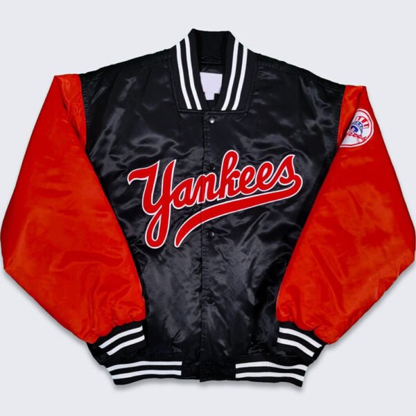 90's NY Yankees Black and Red Satin Jacket