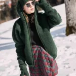 Women's Wool Bomber Jacket in Bottle Green