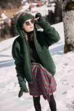 Women's Wool Bomber Jacket in Bottle Green