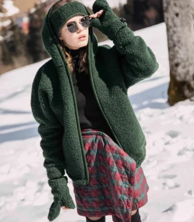Women's Wool Bomber Jacket in Bottle Green