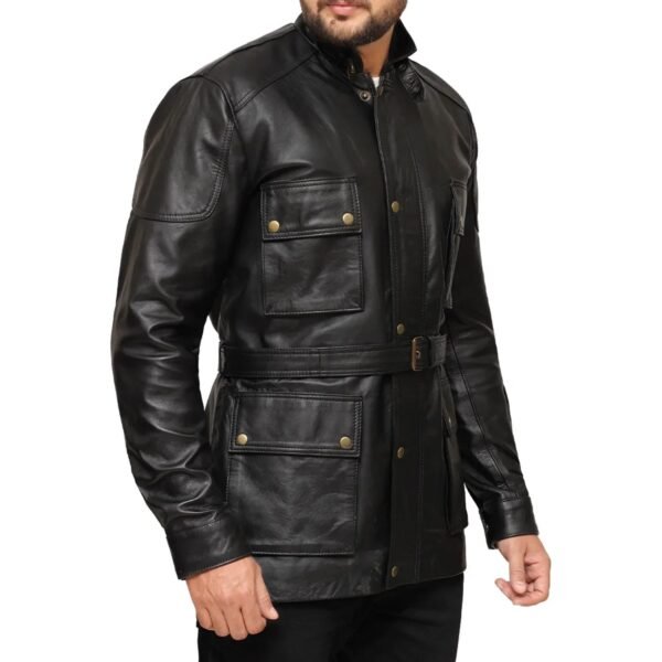 34 Length Black Leather Jacket Coat for men
