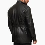 3/4 Length Black Leather Jacket Coat For Men