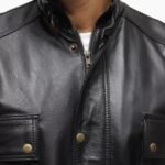 3/4 Length Black Leather Jacket Coat For Men
