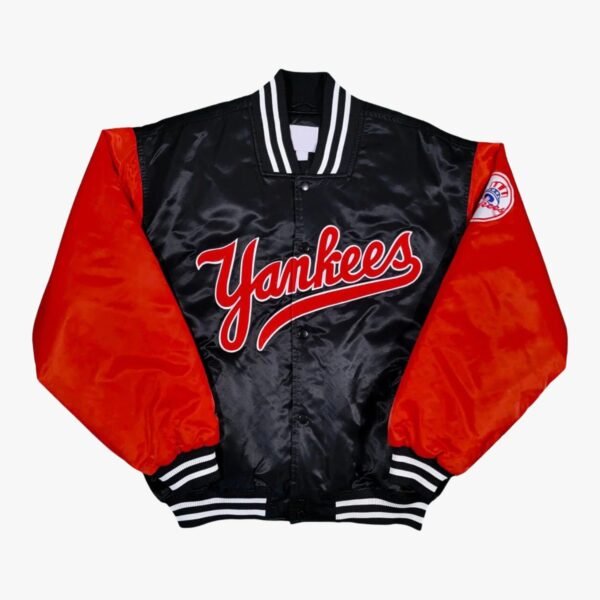 90's NY Yankees Black and Red Satin Jacket