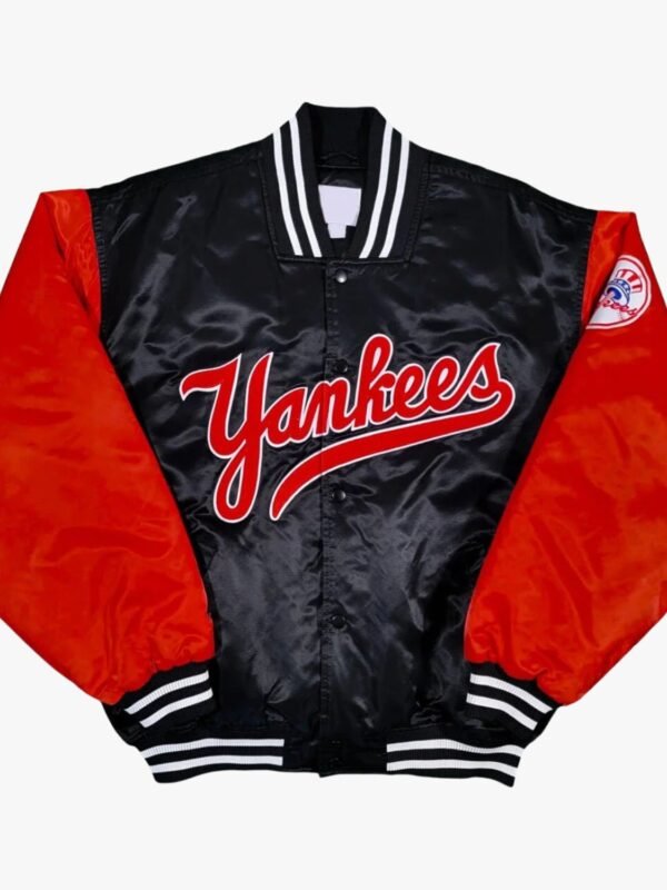 90's NY Yankees Black and Red Satin Jacket