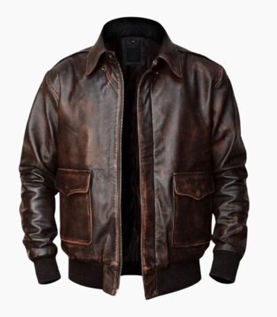 A2 Aviator Navy Distressed Brown Mens Bomber Flight Jacket