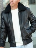 Air Force Leather Bomber Jacket Faux Fur Collar