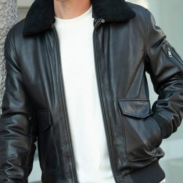 Air Force Leather Bomber Jacket Faux Fur Collar