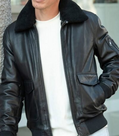 Air Force Leather Bomber Jacket Faux Fur Collar