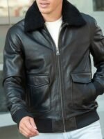 Air Force Leather Bomber Jacket Faux Fur Collar