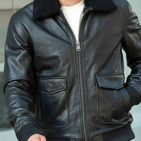 Air Force Leather Bomber Jacket Faux Fur Collar