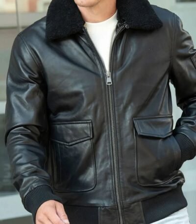 Air Force Leather Bomber Jacket Faux Fur Collar