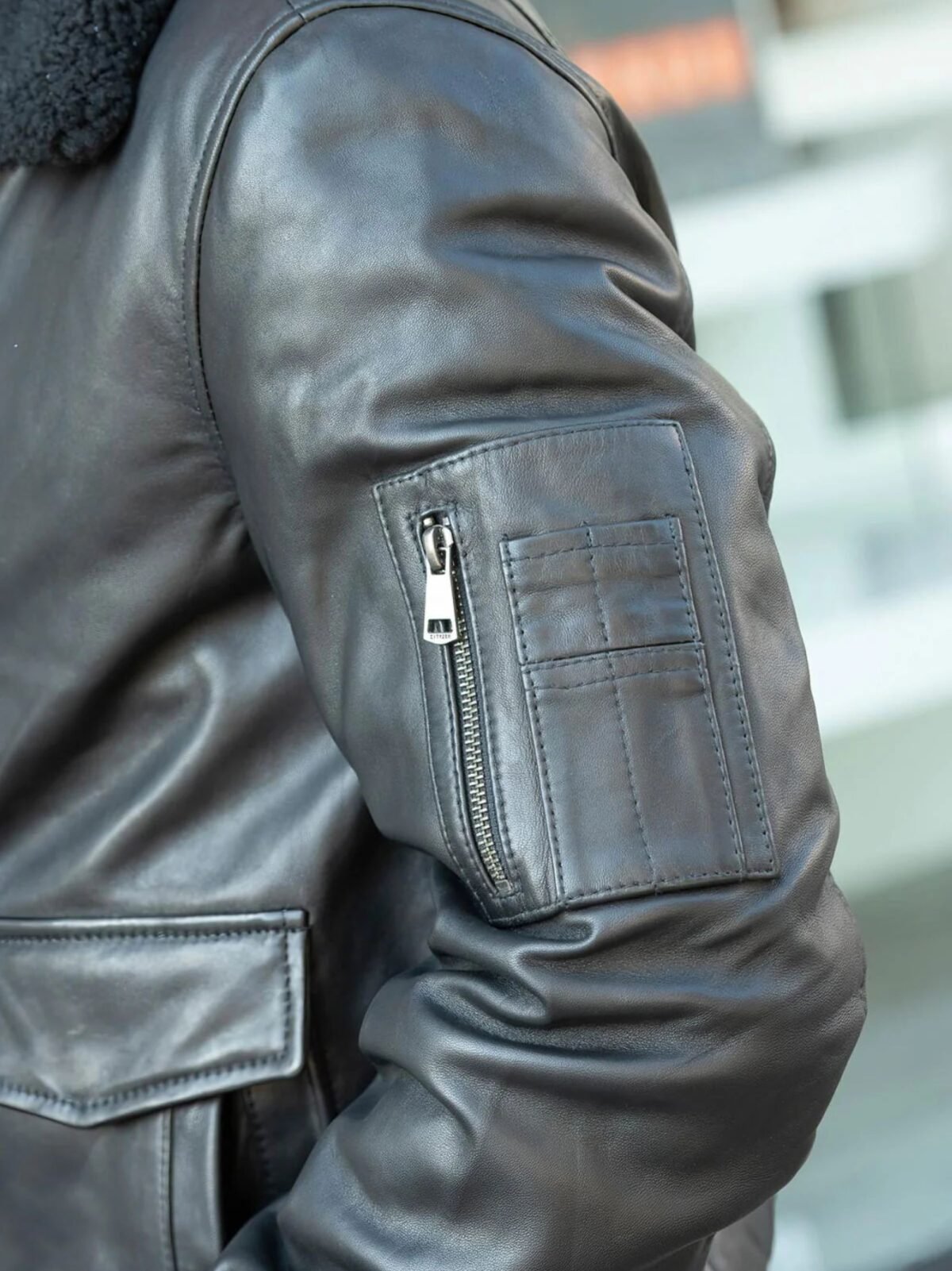 Air Force Leather Bomber Jacket Faux Fur Collar