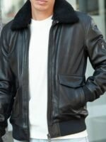 Air Force Leather Bomber Jacket Faux Fur Collar