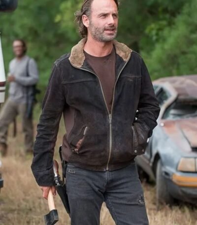 Andrew Lincoln The Walking Dead S05 Brown Leather Jacket