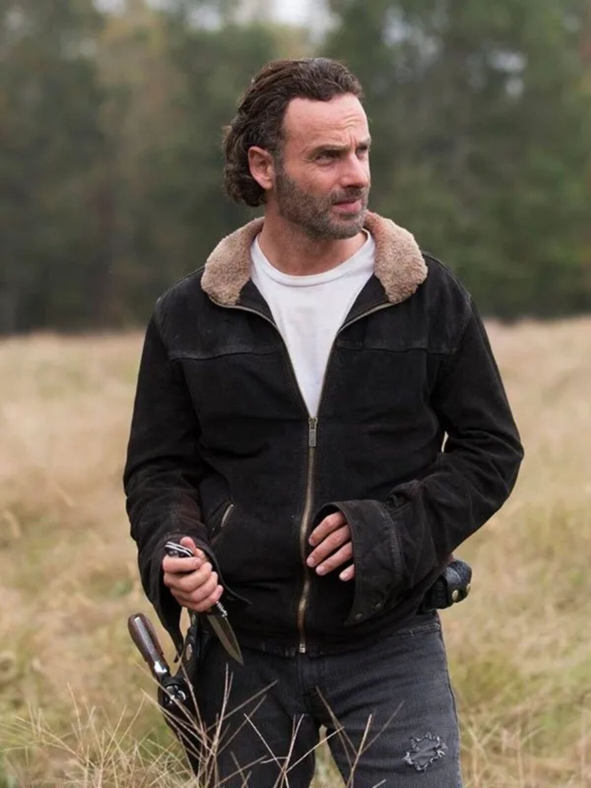 Andrew Lincoln The Walking Dead S05 Brown Leather Jacket