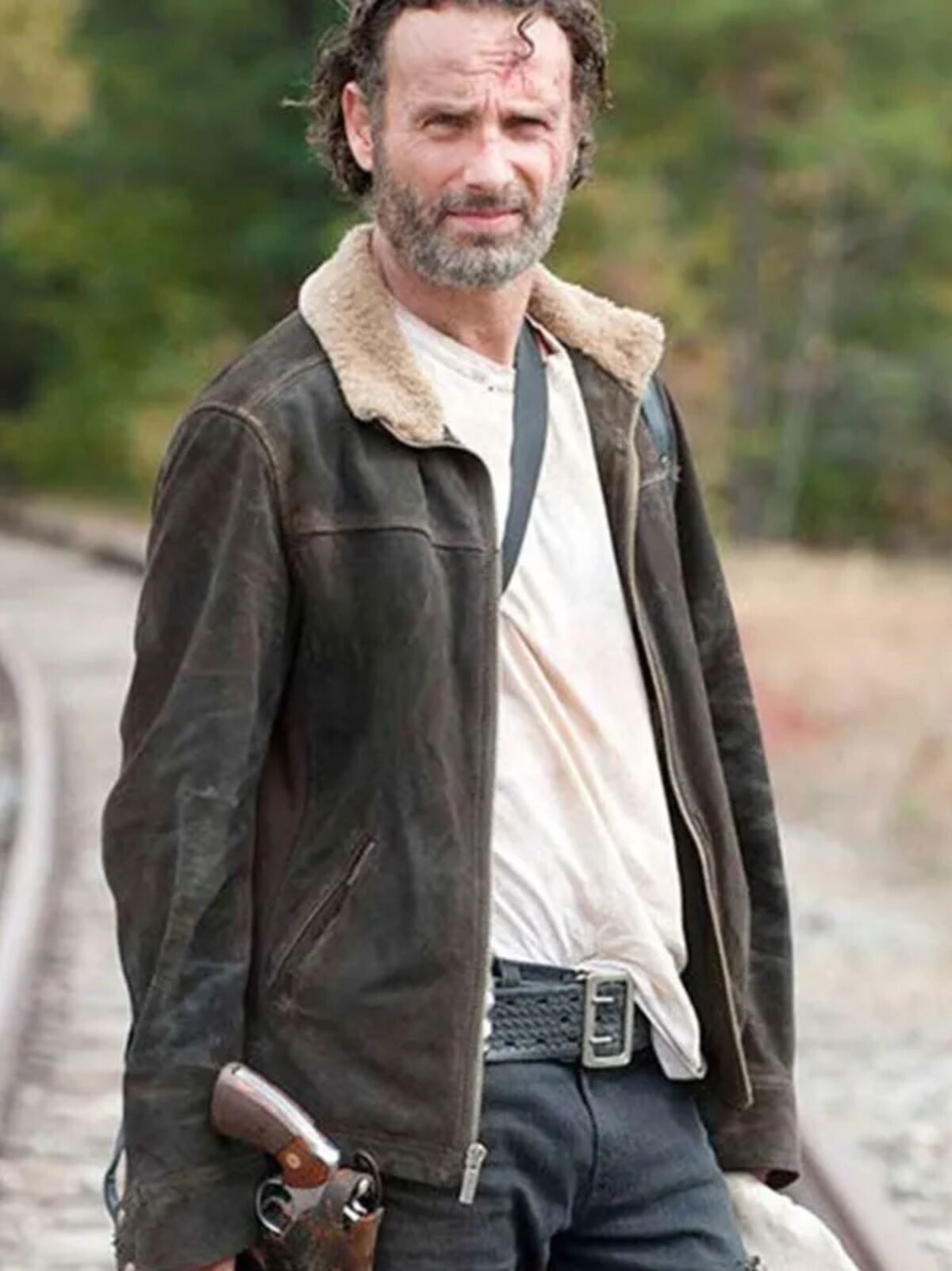 Andrew Lincoln The Walking Dead S05 Brown Leather Jacket