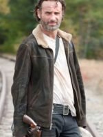 Andrew Lincoln The Walking Dead S05 Brown Leather Jacket