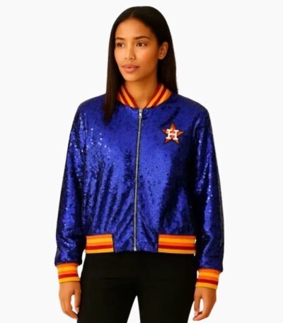 Astros Sequin Glitter Bomber Jacket