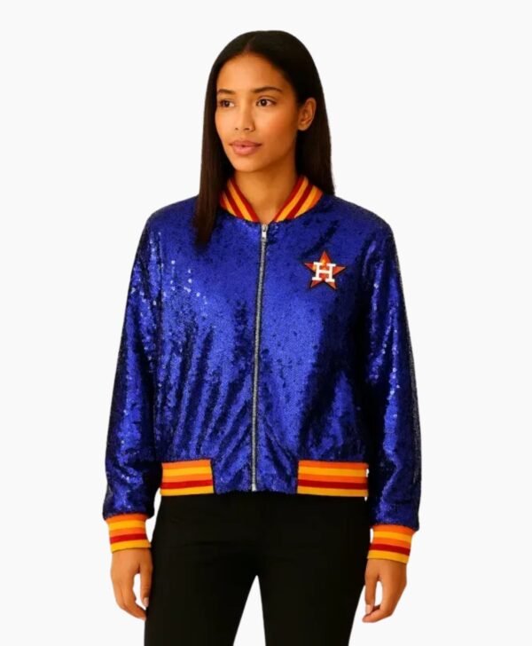 Astros Sequin Glitter Bomber Jacket