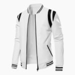 Autumn Winter Bomber Men Leather Jacket White and Black