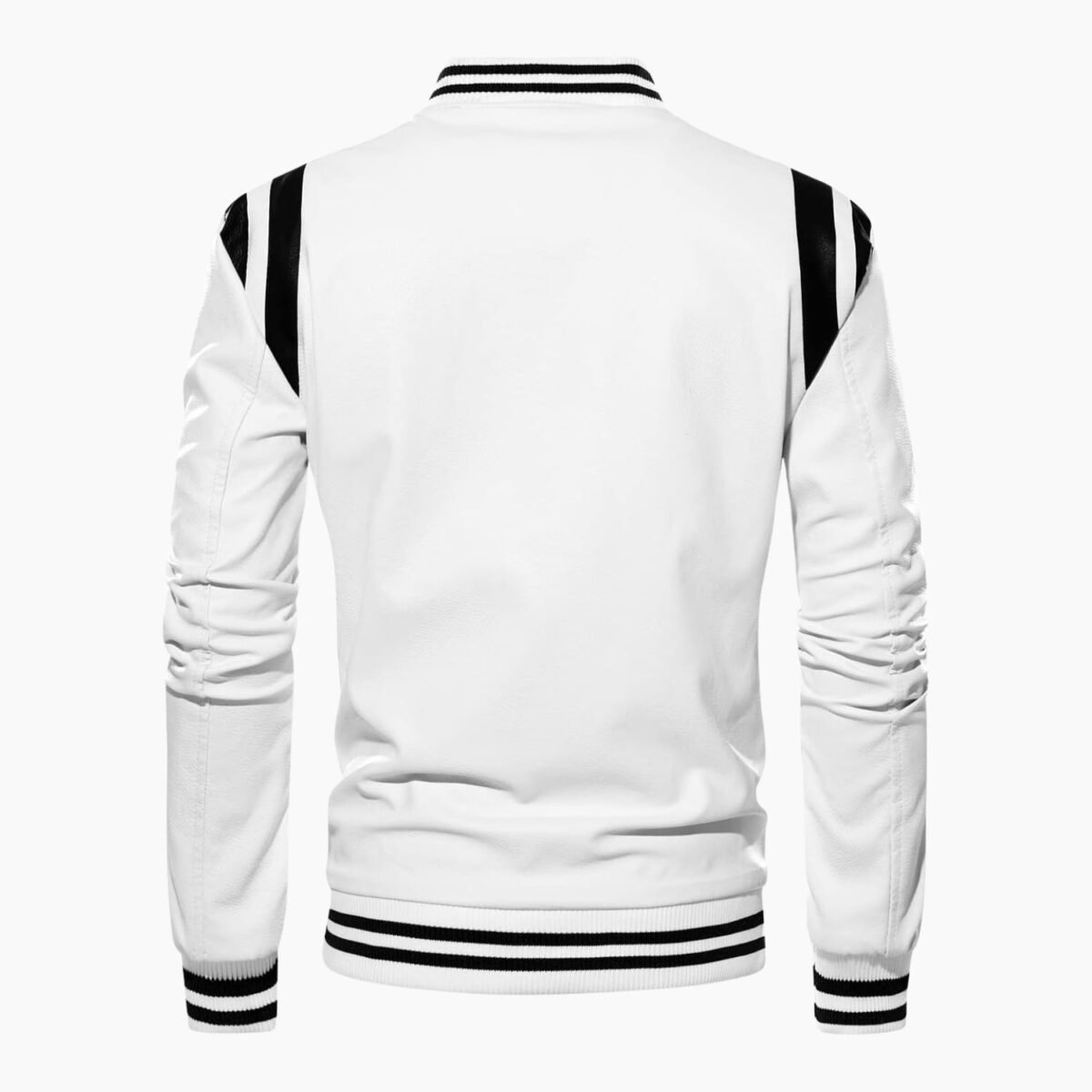 Autumn Winter Bomber Men Leather Jacket White and Black