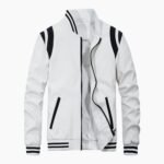 Autumn Winter Bomber Men Leather Jacket White and Black