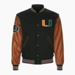 Black Brown Miami Hurricanes Varsity Jacket