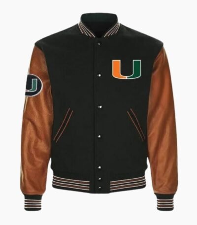 Black Brown Miami Hurricanes Varsity Jacket