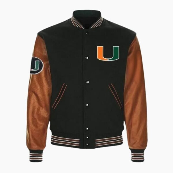 Black Brown Miami Hurricanes Varsity Jacket