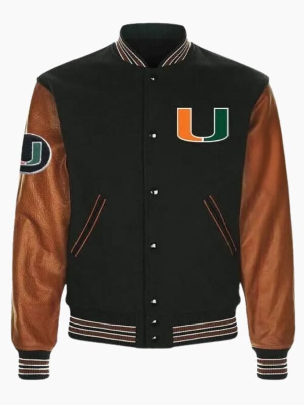 Black Brown Miami Hurricanes Varsity Jacket