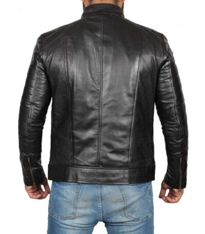 Black Cafe Racer Leather Jacket For Man