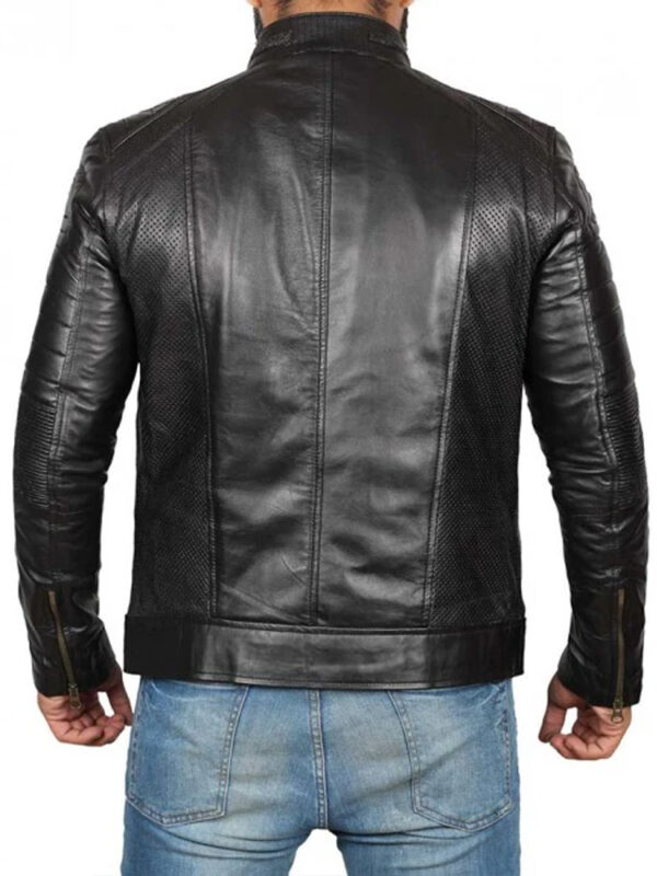 Black Cafe Racer Leather Jacket For Man