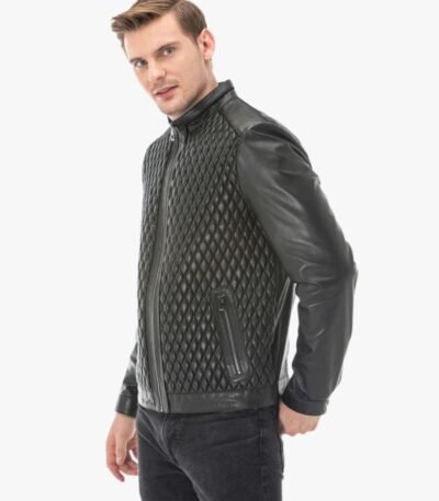 Black Diamond Quilted Leather Jacket