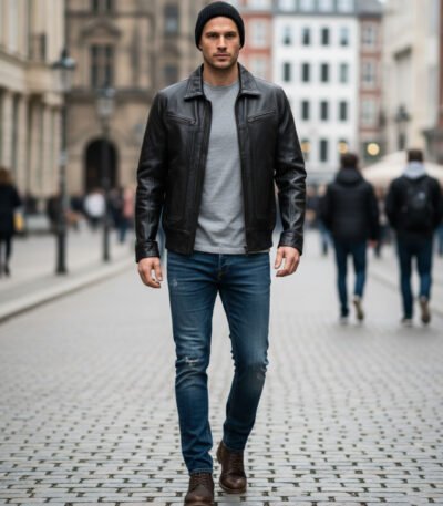 Black Leather Jacket With Collars