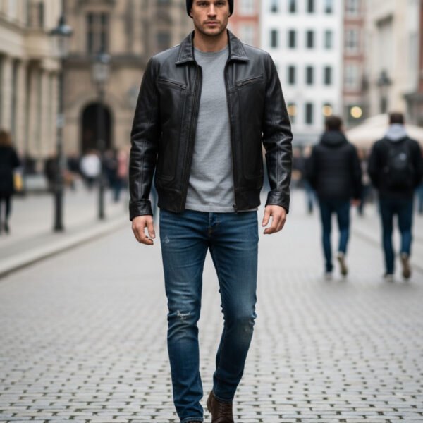 Black Leather Jacket With Collars